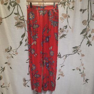 Iris Red Floral Boho Lightweight Wide Leg Casual Summer Pants Women's Small